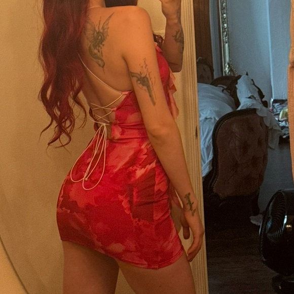 Red Ruffled Mini Dress - Picture 2 of 6